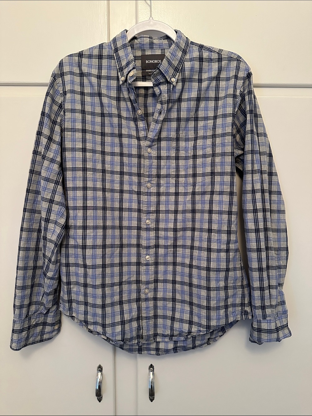 LIKE NEW Bonobos Blue and Grey Plaid Button-Down Shirt